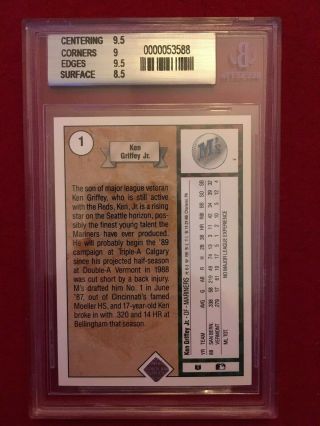1989 Upper Deck Ken Griffey Jr.  Rookie Baseball Card Graded BGS 9 RC 2