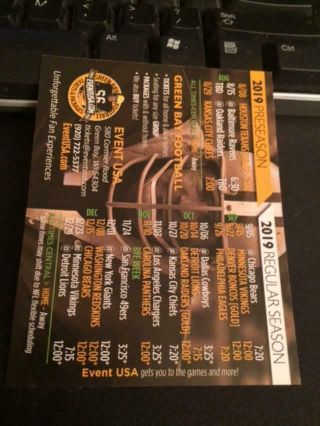 2019 Green Bay Packers Football Pocket Schedule Events USA Version 4