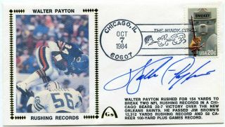 Walter Payton Signed Gateway Fdc 1st Day Cover Career Rushing Record 1984 Auto