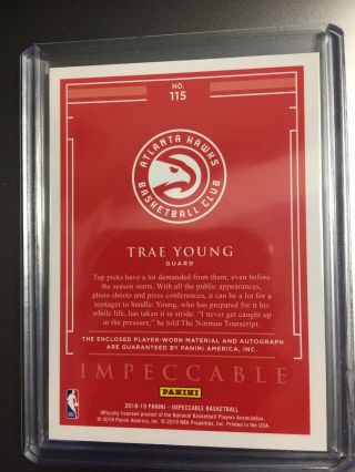 2018 - 19 Impeccable Trae Young Elegance Rookie Auto RPA 74/99  2