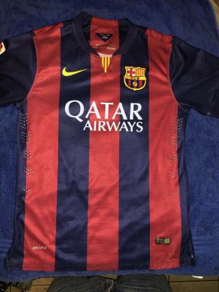 Nike Dri - Fit 2014 Fc Barcelona Qatar Airways Lionel Messi 10 Home Jersey Large