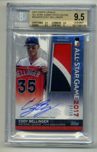 Cody Bellinger 2017 Topps Update All Star Jumbo Patch Auto 5/10 - Bgs 9.  5/10