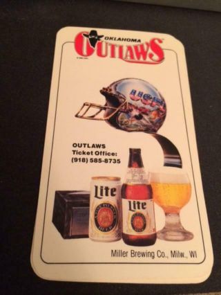 1984 Oklahoma Outlaws Usfl Football Pocket Schedule Miller Lite Version