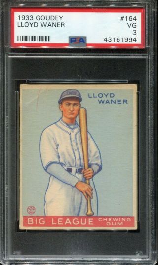 1933 Goudey Lloyd Waner 164 Psa 3 (vg) Hof Pittsburgh Pirates Baseball Card