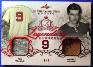 Maurice Richard Ted Williams 2019 Leaf Itg Game Patch 4/4 1/1 Legendary Red