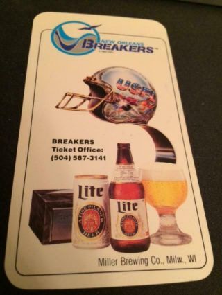 1984 Orleans Breakers Usfl Football Pocket Schedule Miller Lite Version