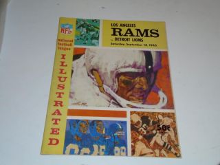 1963 Detroit Lions At Los Angeles Rams Nfl Football Program Ex