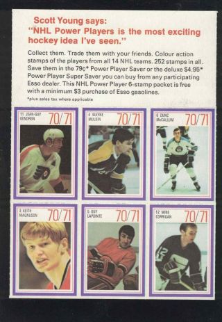 Scarce 1970 Esso Power Players Uncut Sheet With Lapointe & Magnuson Nm/mt