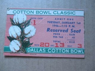 1946 Texas Longhorns Vs Missouri Tigers Football Cotton Bowl Game Ticket Stub