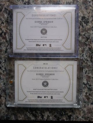 2019 Definitive (TWO 1/1) George Srringer Game Memorabilia With One Being A 5