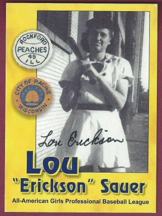 Lou Erickson Sauer,  Female Professional Baseball Player,  Signed Trading Card