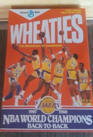 Wheaties La Lakers 1987 - 1988 Cereal Box Nba World Champions Back - Back