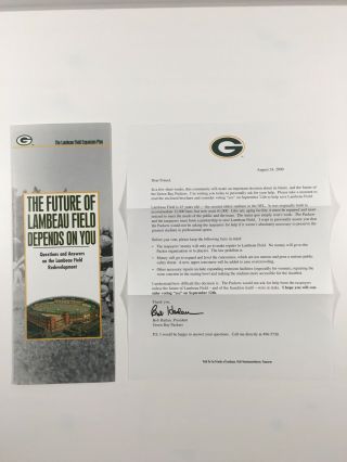 Green Bay Packers Lambeau Field Expansion Plan Pamphlet W/letter Brett Favre