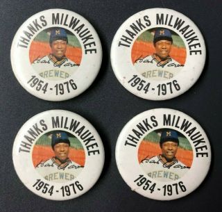 1976 76 Hank Aaron Brewers Thanks Milwaukee Button Pin Vintage Hr King