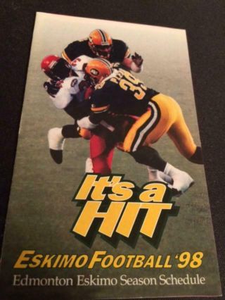 1998 Edmonton Eskimos Cfl Canadian Football Pocket Schedule Tickets Version