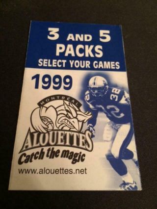 1999 Montreal Alouettes Cfl Canadian Football Pocket Schedule Mini Packs Version