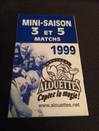 1999 Montreal Alouettes CFL Canadian Football Pocket Schedule Mini Packs Version 2