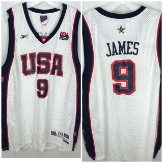Lebron James Team Usa 9 Jersey White Men’s 2xl Xxl Basketball Extra Long Reebok