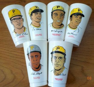 (6) Pittsburgh Pirates 7 - 11 Slurpee Cups - 1972/73 - Clemente,  Stargell,  Blass,