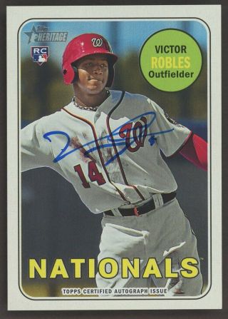 2018 Topps Heritage Real One Victor Robles Rc Rookie Auto Washington Nationals