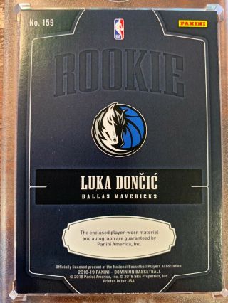 Luka Doncic Rookie Patch Auto RPA Dominion 69/199 2