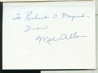 Mel Allen (d.  1996) Signed Thank You Card 3.  5x4.  75 Inch,  Ny Yankees Announcer