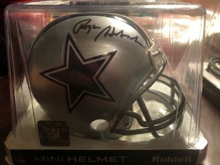 Roger Staubach Dallas Cowboys Legend Signed Mini Helmet Leaf Authenicated Auto