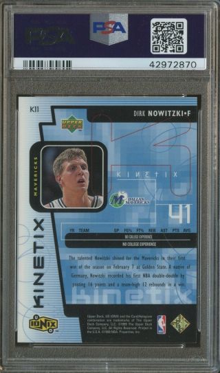 1998 - 99 Upper Deck Ionix Kinetix Dirk Nowitzki Dallas Mavericks RC Rookie PSA 10 2