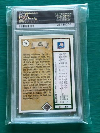 1989 Upper Deck JOHN SMOLTZ Braves Baseball HOF Rookie Card 17 PSA 10 GEM 2
