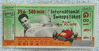 1955 Indianapolis 500 Race Ticket Stub 39th Annual 500 Mile Bob Sweikert