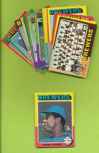 1975 Topps Partial Team Set - Milwaukee Brewers (24 Cards) Hank Aaron Ex - Ex,