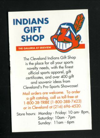 Cleveland Indians - - 1992 Spring Training Pocket Schedule - - Indians Gift Shop 2