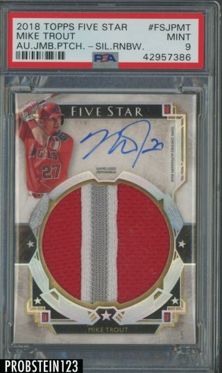 2018 Topps Five Star Silver Mike Trout Angels 3 - Color Gu Patch Auto 4/5 Psa 9