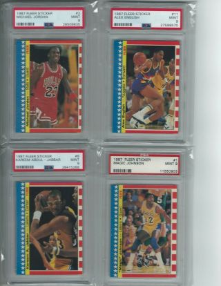 1987 - 88 Fleer Basketball Complete Sticker Set All Psa 9 Jordan,  Jabbar,  English