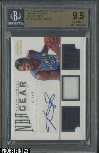 2012 - 13 National Treasures Nba Gear Kevin Durant Jersey Auto 41/49 Bgs 9.  5