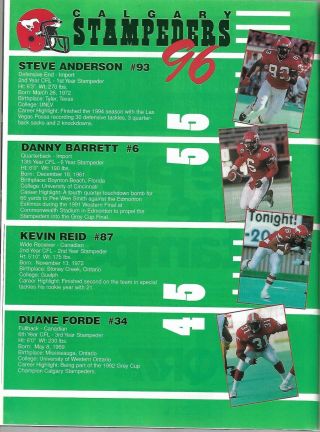 1996 CFL FOOTBALL PROGRAM: SASKATCHEWAN ROUGHRIDERS at CALGARY STAMPEDERS,  AUG 5 5