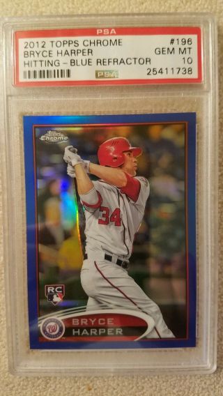 2012 Topps Chrome Blue Refractor Bryce Harper Rookie Rc 179/199 Psa 10 25411738