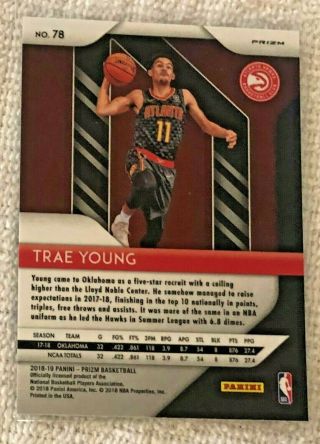2018 - 19 Choice Trae Young Rookie Yellow Blue Green Prizm Atlanta Hawks 2