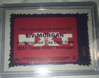 WWE 2017 Topps Heritage LIV MORGAN Autographed Kiss Card Relic d /25 Blue 3