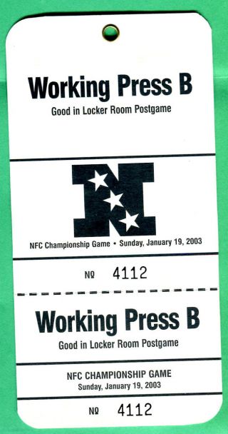 Scarce 2003 Nfc Championship Game - Buccaneers/eagles - 1/19/03 Media/press Pass