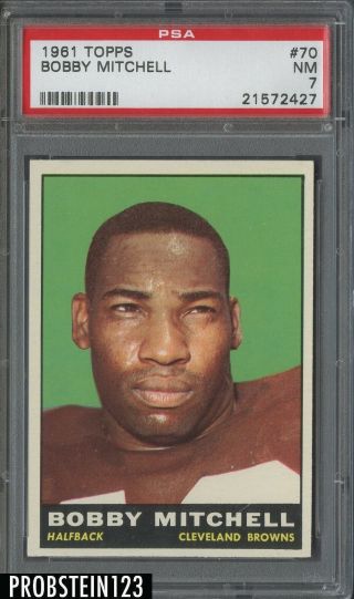 1961 Topps Football 70 Bobby Mitchell Cleveland Browns Hof Psa 7 Nm