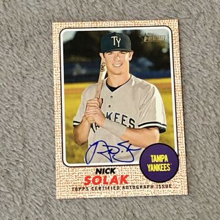 On Card Real One Auto Rookie Nick Solak 2017 Topps Heritage Minors Rangers