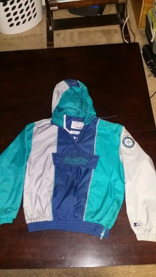 Vtg Starter Seattle Mariners Baseball Half - Zip Jacket Wind Breaker Rain Coat