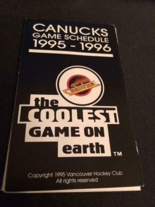 1995 - 96 Vancouver Canucks Hockey Pocket Schedule Multi Sponsors Version