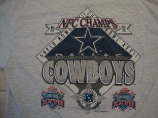 Vintage Nfl Dallas Cowboys Football Nfc Champs 92 Bowl T Shirt Size Xl