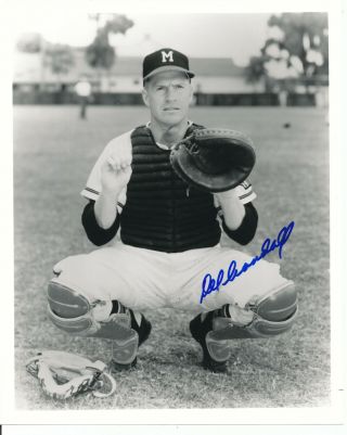 Del Crandall Autograph 8x10 Photo Milwaukee Braves 2 W.  S 179 Hr 11 A.  S Games