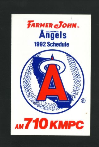California Angels - - 1992 Pocket Schedule - - Kmpc/farmer John
