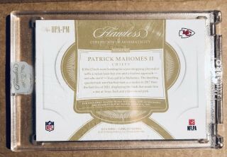 15/15 PATRICK MAHOMES II 2018 Flawless Autograph Auto Dual Patch Jersey 1/1 2