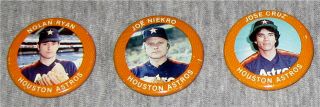 3 Different 1984 Fun Foods Baseball Button Pins - Houston Astros - Ryan,  Cruz
