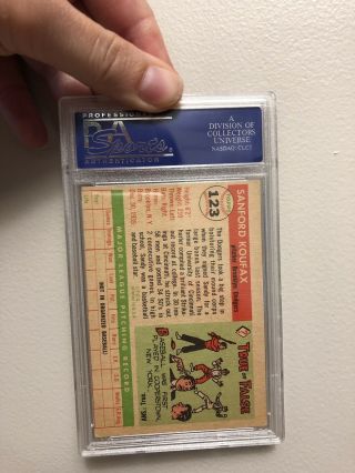 Brooklyn Dodgers Sandy Koufax 1955 Topps 123 PSA Vg - Ex 4 Rookie Card Rc 2